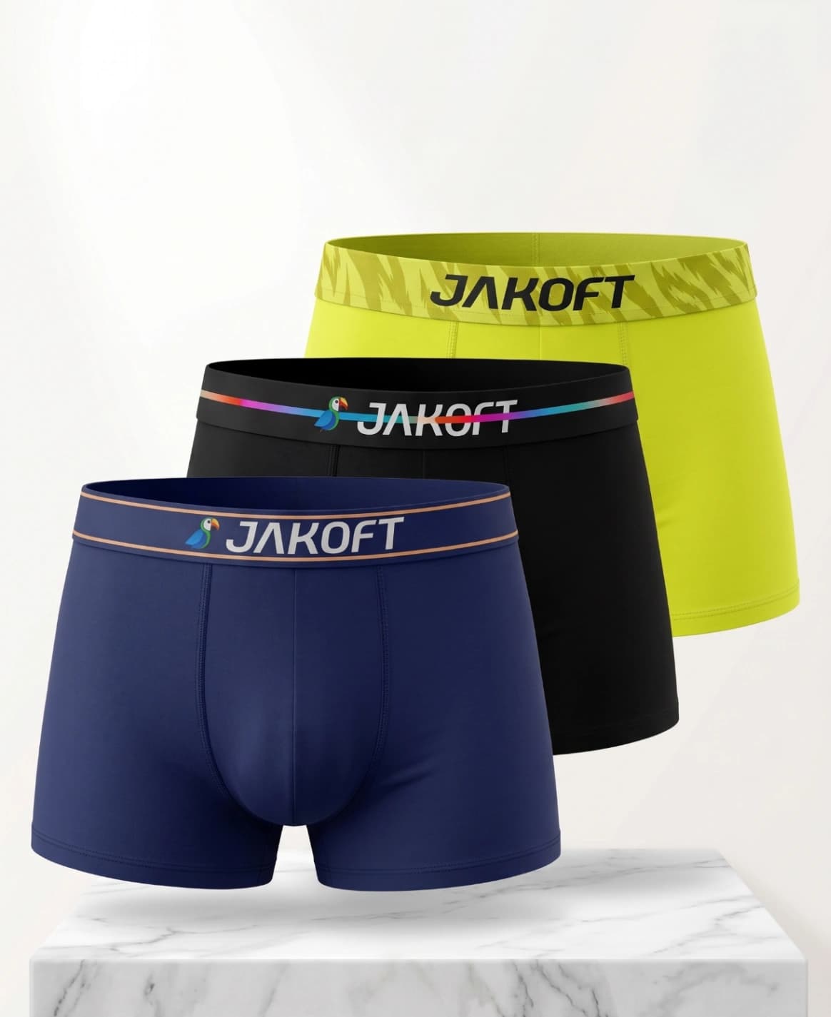 Jakoft Classics- Premium Pamuklu Likralı Erkek Boxer 3 Adet Siyah Sarı Lacivert