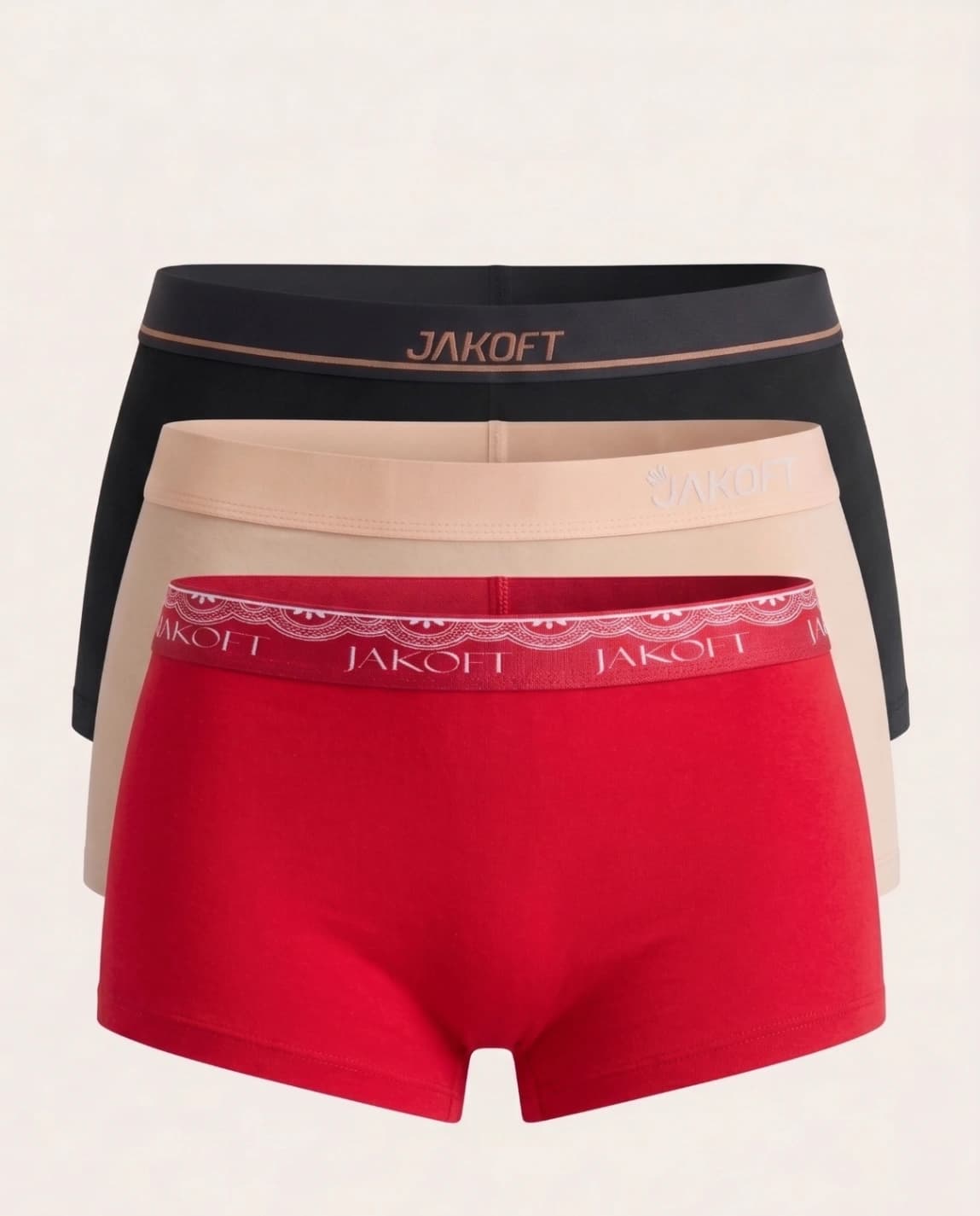 Jakoft Classics Premium Pamuklu Likralı Kadın Boxer 3’lü Set Siyah Kırmızı Ten