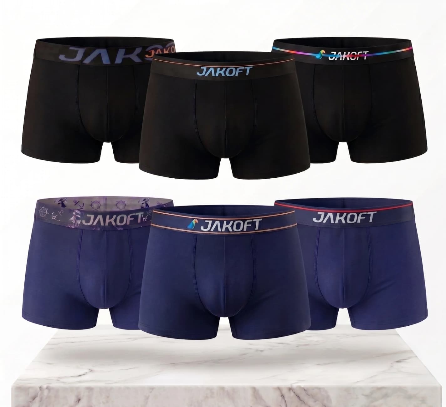 JAKOFT Classic Pamuklu Erkek Boxer 6'lı Paket Siyah-Lacivert