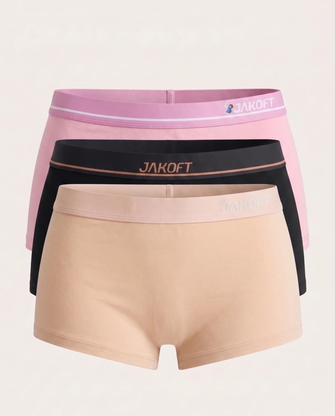 Jakoft Classics Premium Pamuklu Likralı Kadın Boxer 3’lü Set Siyah Pembe Ten