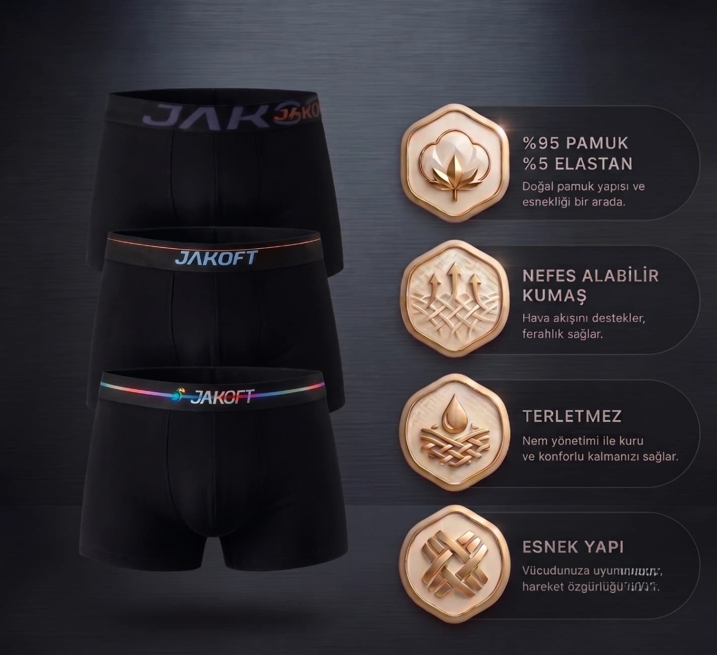 JAKOFT Classic Pamuklu Erkek Boxer 6'lı Paket Siyah - 2
