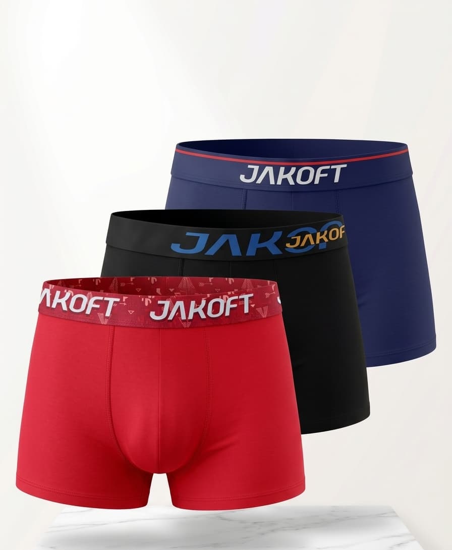 Jakoft Classics- Premium Pamuklu Likralı Erkek Boxer 3 Adet Siyah Lacivert Kırmızı Renk