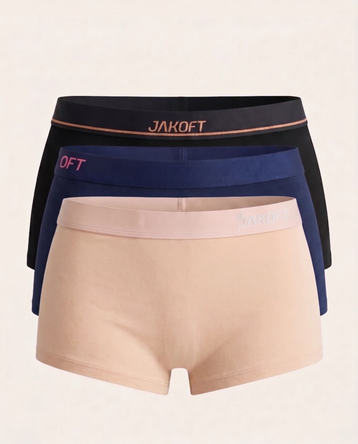 Jakoft Classics Premium Pamuklu Likralı Kadın Boxer 3’lü Set Siyah Lacivert Ten