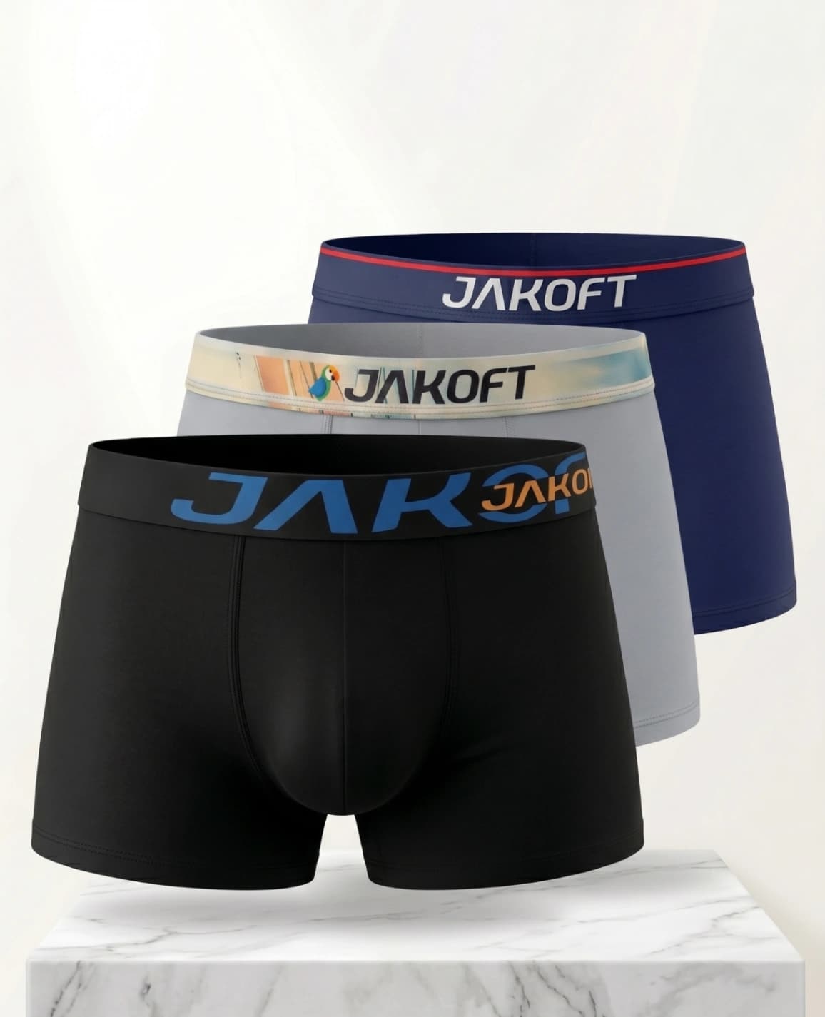 Jakoft Classics- Premium Pamuklu Likralı Erkek Boxer 3 Adet Siyah Gri Lacivert