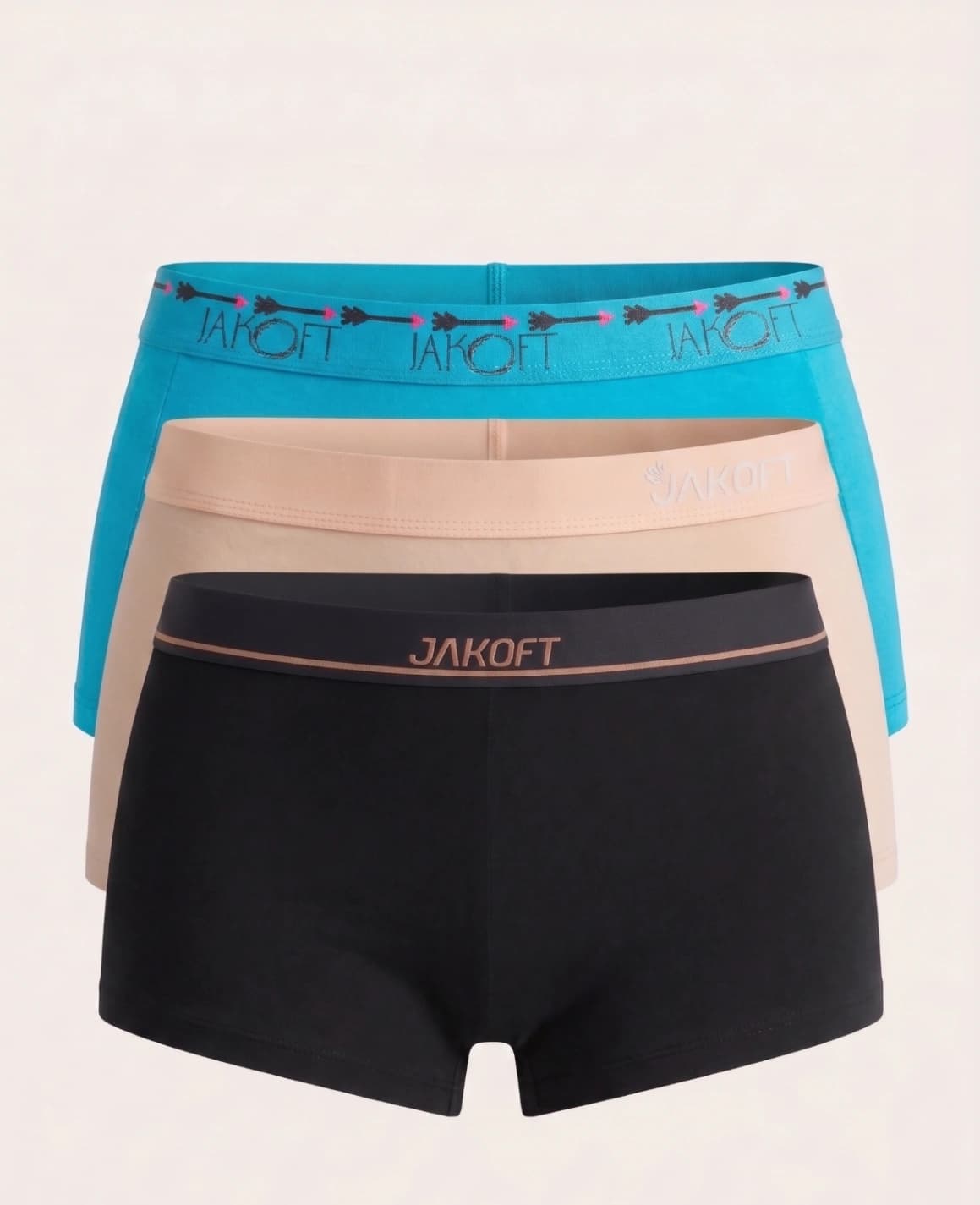 Jakoft Classics Premium Pamuklu Likralı Kadın Boxer 3’lü Set Siyah Mavi Ten