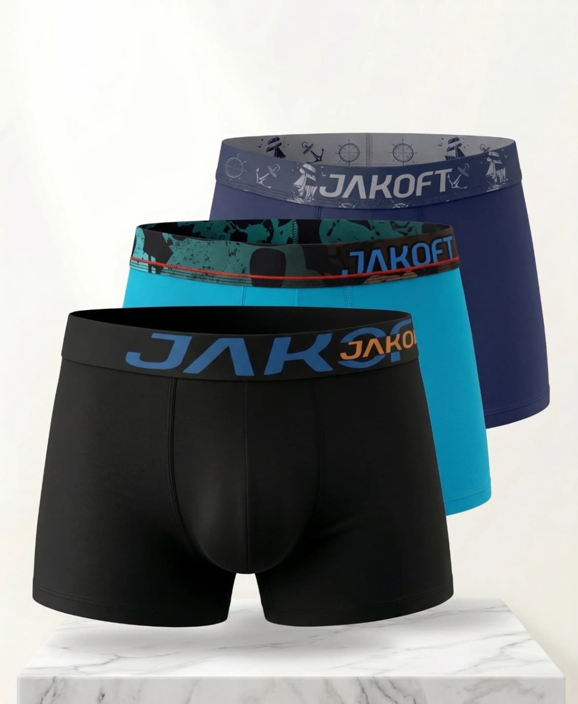 Jakoft Classics- Premium Pamuklu Likralı Erkek Boxer 3 Adet Siyah Lacivert Mavi Renk